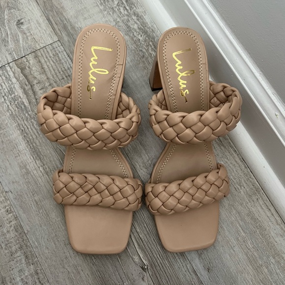 Lulus Louella Nude Tan Braided High Heel Sandals Square Open Toe Womens Size 11 - Picture 2 of 8